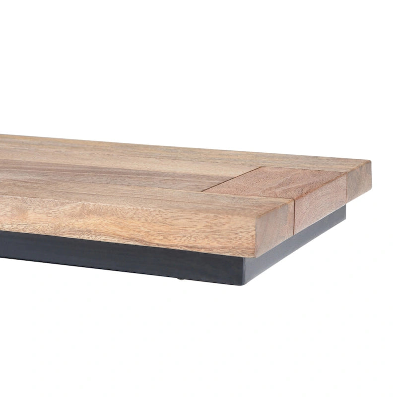 Table d'appoint industrielle en C avec piètement luge en métal et plateau en bois