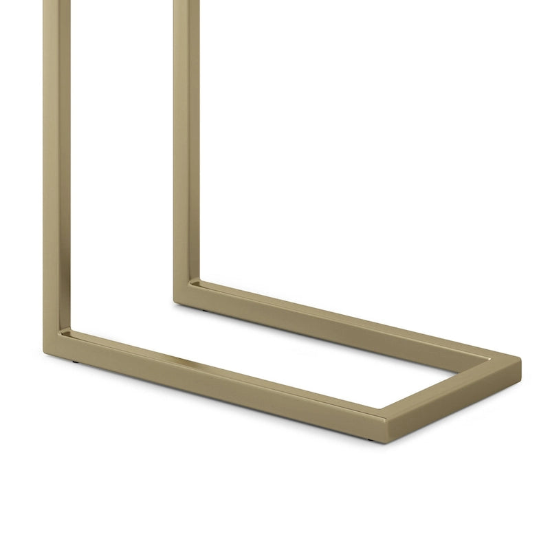 Table d'appoint industrielle en C avec piètement luge en métal et plateau en bois