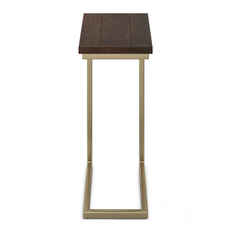Table d'appoint industrielle en C avec piètement luge en métal et plateau en bois