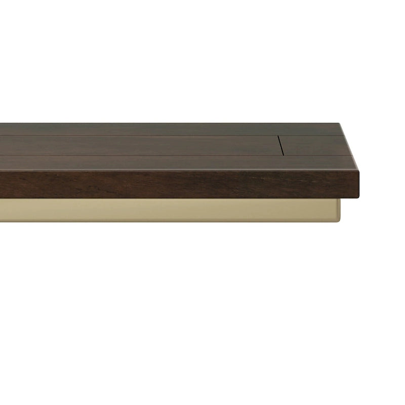 Table d'appoint industrielle en C avec piètement luge en métal et plateau en bois