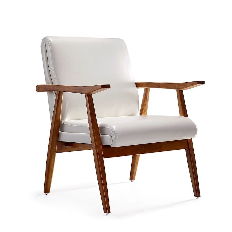 Fauteuil d'appoint noir en similicuir style Mid-Century Modern avec cadre en bois de hêtre