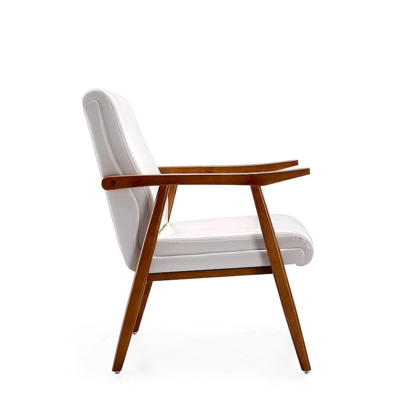 Fauteuil d'appoint noir en similicuir style Mid-Century Modern avec cadre en bois de hêtre