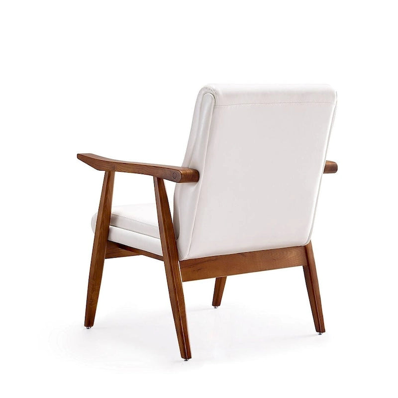 Fauteuil d'appoint noir en similicuir style Mid-Century Modern avec cadre en bois de hêtre