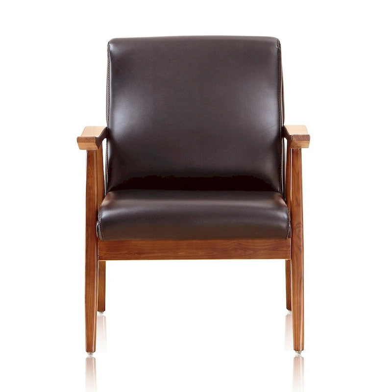 Fauteuil d'appoint noir en similicuir style Mid-Century Modern avec cadre en bois de hêtre