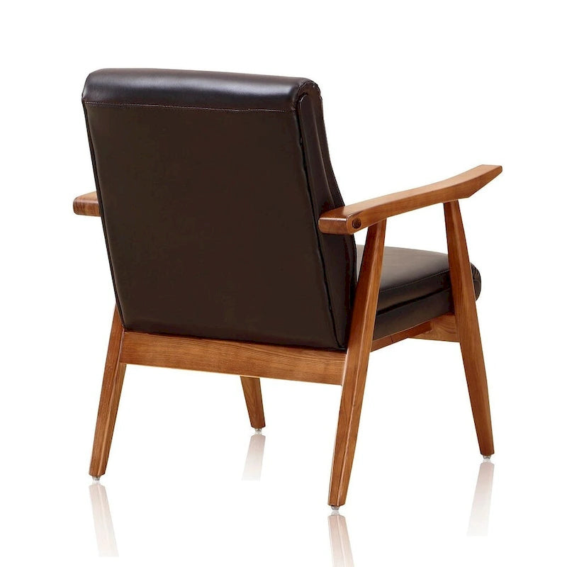 Fauteuil d'appoint noir en similicuir style Mid-Century Modern avec cadre en bois de hêtre