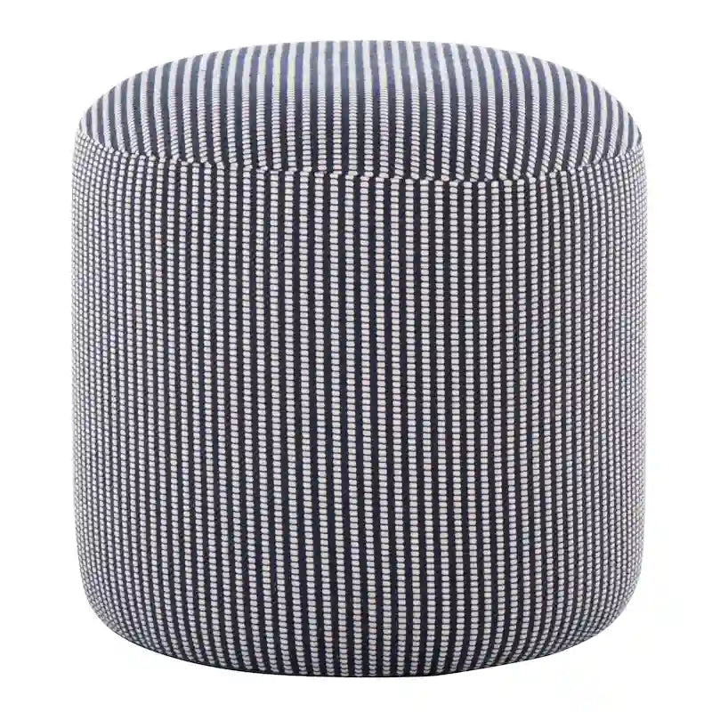 Pouf en coton tricoté rond avec rembourrage en mousse, gris et bleu