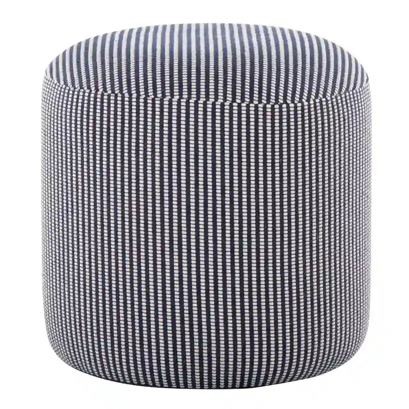 Pouf en coton tricoté rond avec rembourrage en mousse, gris et bleu