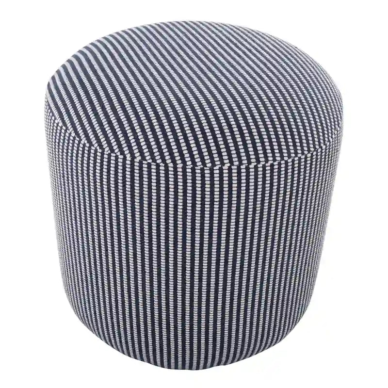 Pouf en coton tricoté rond avec rembourrage en mousse, gris et bleu