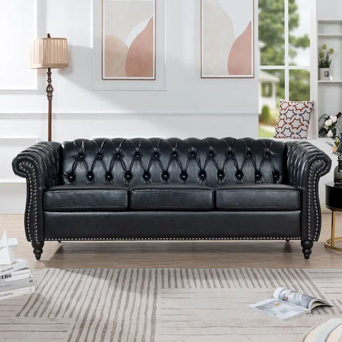 Canapé Chesterfield 3 places en similicuir avec dossier capitonné et clous décoratifs