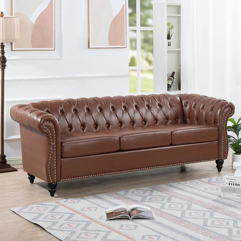 Canapé Chesterfield 3 places en similicuir avec dossier capitonné et clous décoratifs