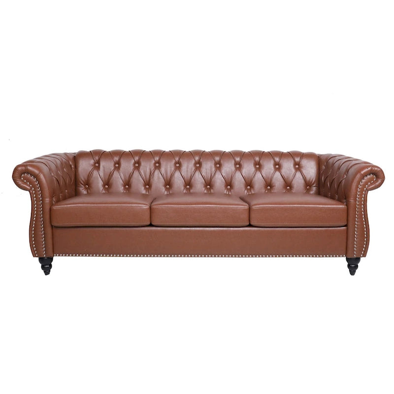 Canapé Chesterfield 3 places en similicuir avec dossier capitonné et clous décoratifs