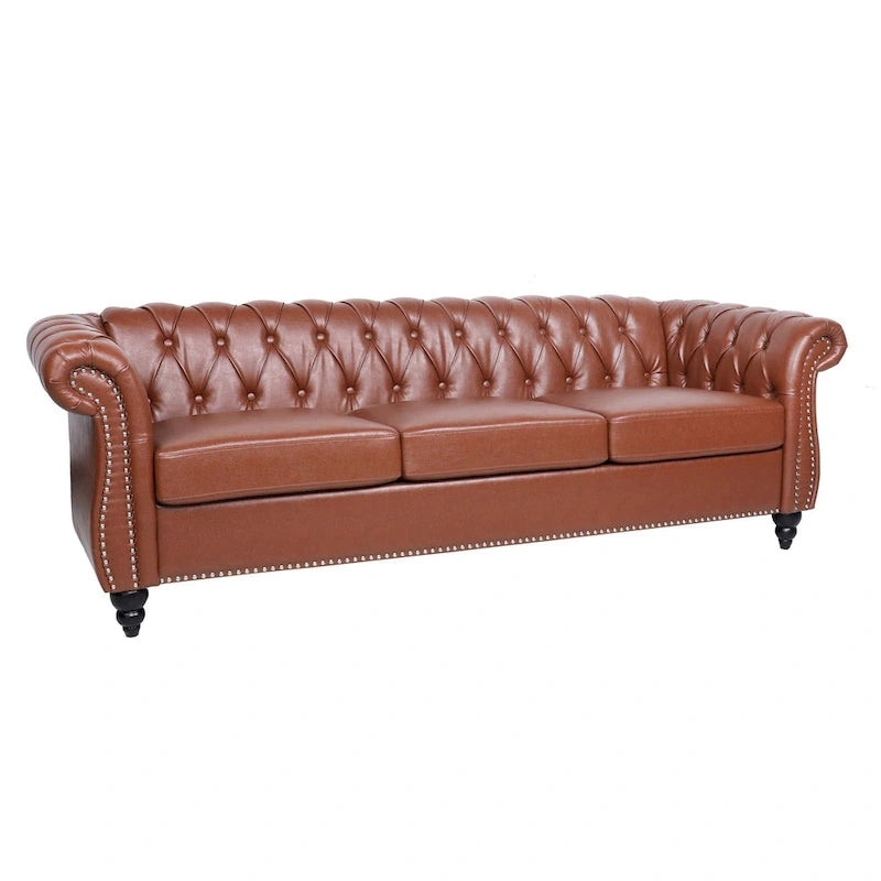 Canapé Chesterfield 3 places en similicuir avec dossier capitonné et clous décoratifs