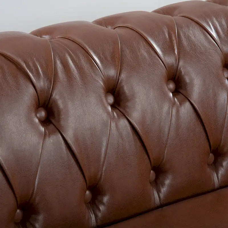 Canapé Chesterfield 3 places en similicuir avec dossier capitonné et clous décoratifs