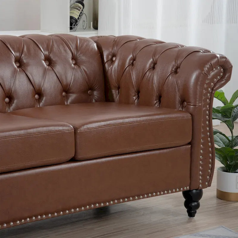 Canapé Chesterfield 3 places en similicuir avec dossier capitonné et clous décoratifs