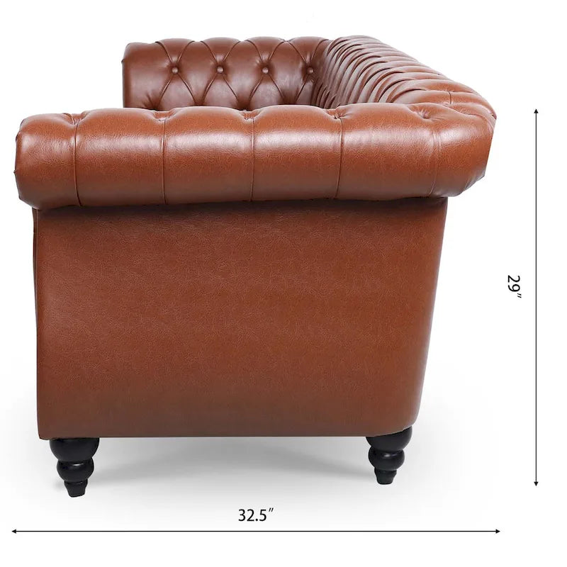 Canapé Chesterfield 3 places en similicuir avec dossier capitonné et clous décoratifs