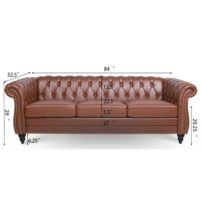 Canapé Chesterfield 3 places en similicuir avec dossier capitonné et clous décoratifs