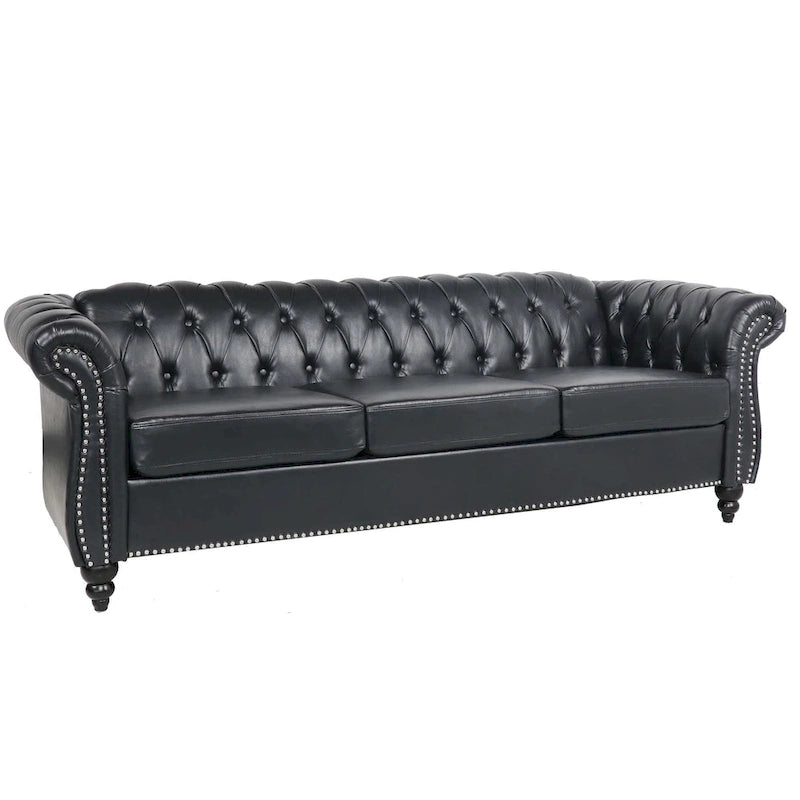 Canapé Chesterfield 3 places en similicuir avec dossier capitonné et clous décoratifs