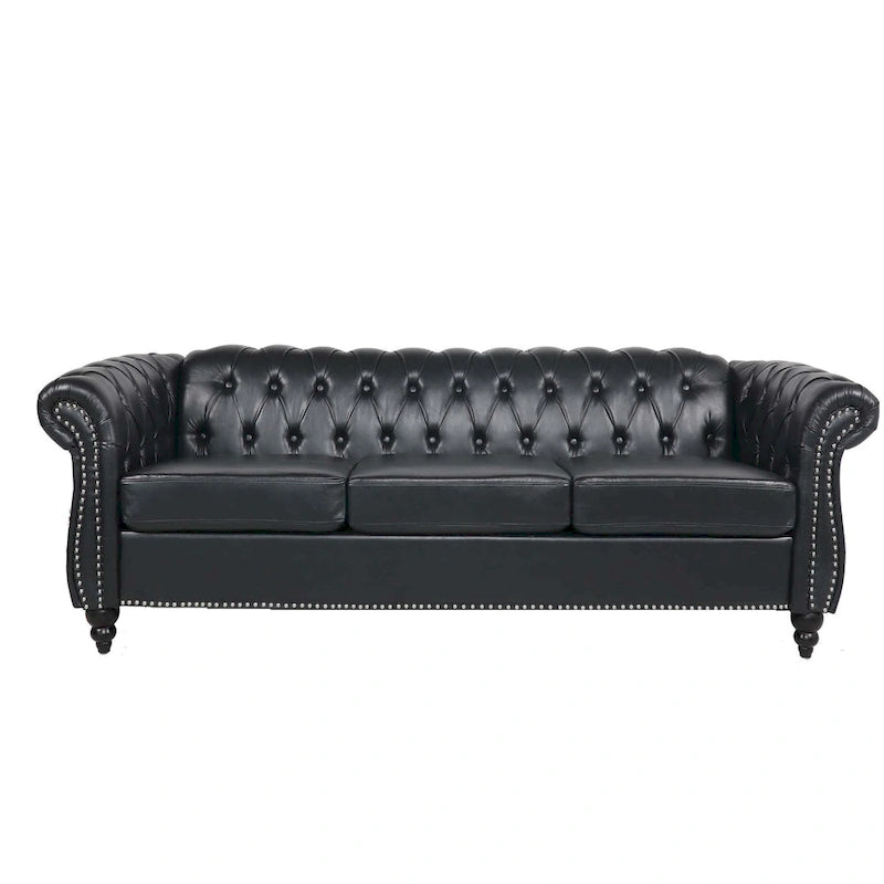 Canapé Chesterfield 3 places en similicuir avec dossier capitonné et clous décoratifs