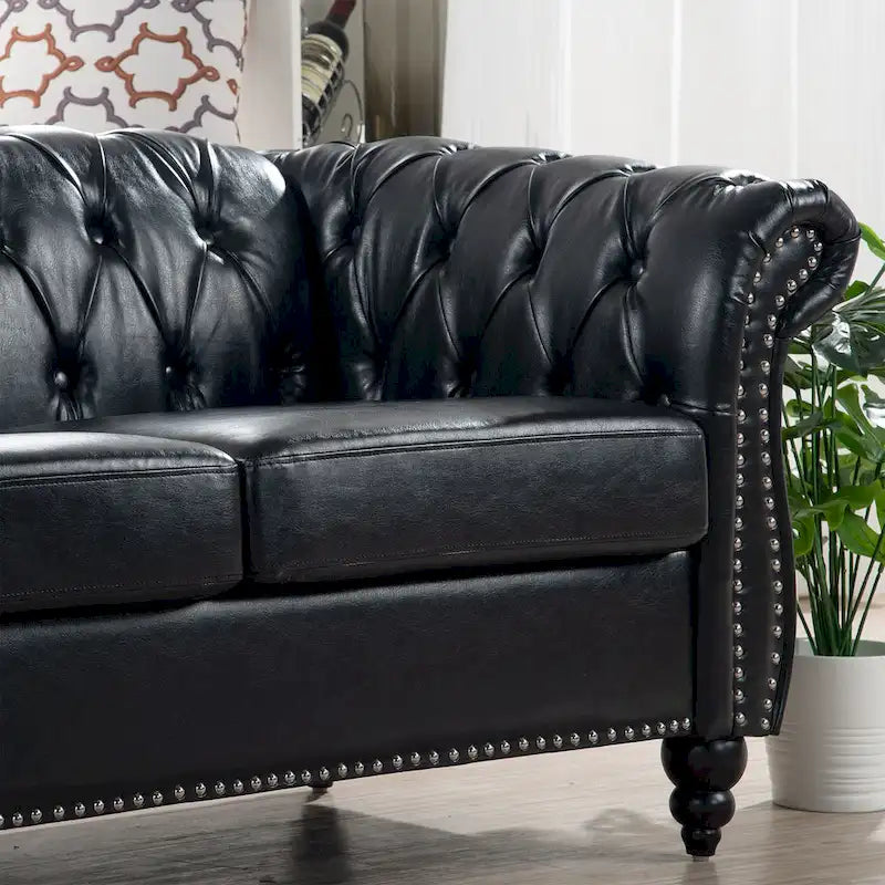 Canapé Chesterfield 3 places en similicuir avec dossier capitonné et clous décoratifs