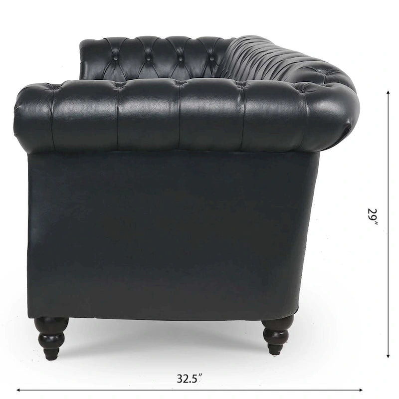Canapé Chesterfield 3 places en similicuir avec dossier capitonné et clous décoratifs