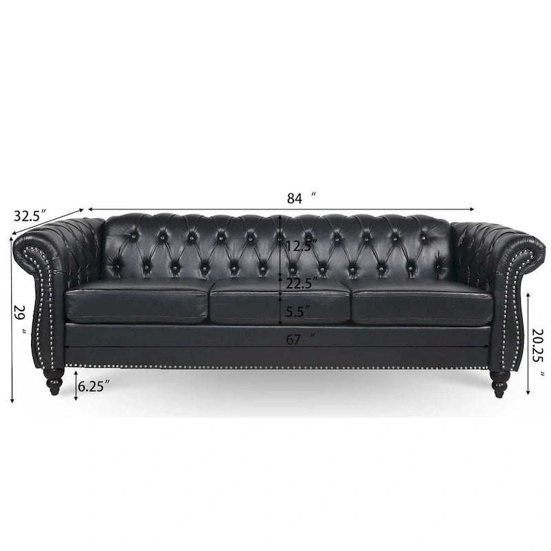 Canapé Chesterfield 3 places en similicuir avec dossier capitonné et clous décoratifs