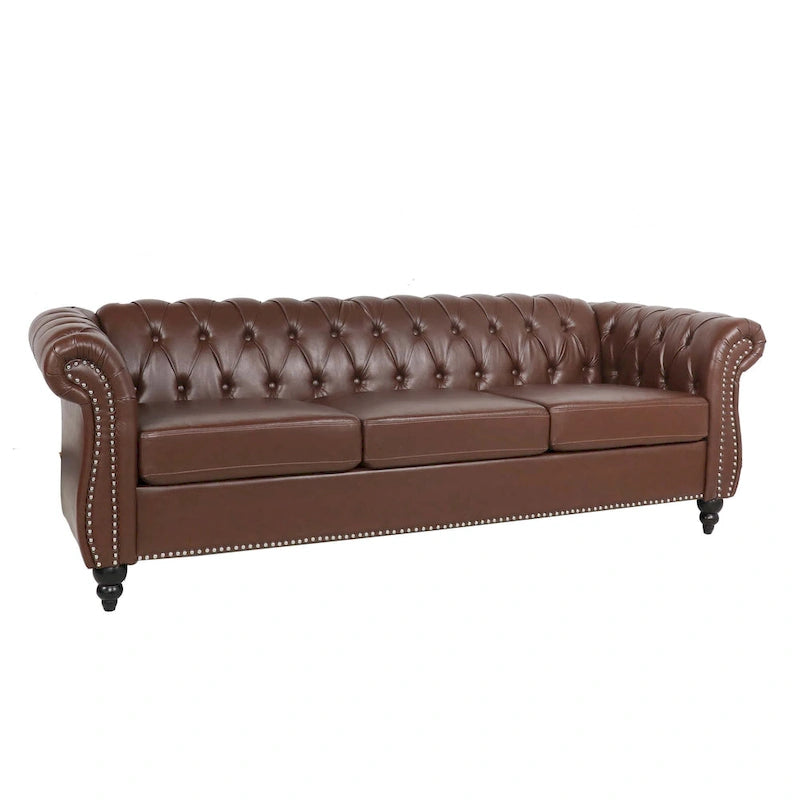 Canapé Chesterfield 3 places en similicuir avec dossier capitonné et clous décoratifs
