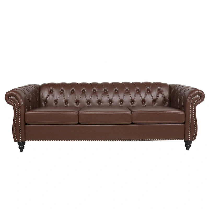 Canapé Chesterfield 3 places en similicuir avec dossier capitonné et clous décoratifs