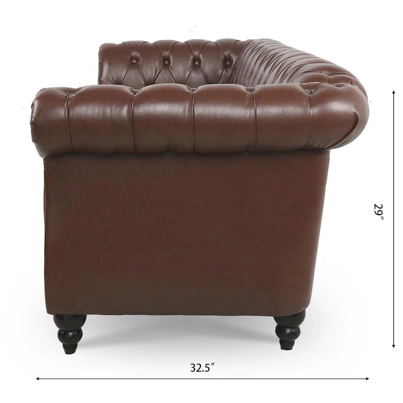 Canapé Chesterfield 3 places en similicuir avec dossier capitonné et clous décoratifs