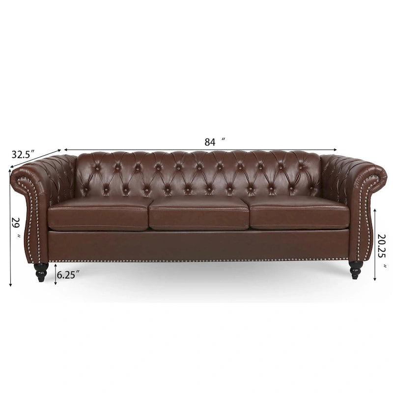 Canapé Chesterfield 3 places en similicuir avec dossier capitonné et clous décoratifs