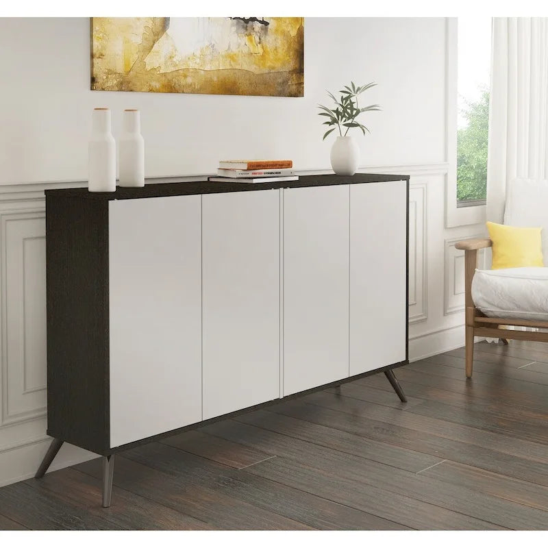 Armoire de rangement blanche de 60 pouces avec étagères réglables et pieds en métal inclinés