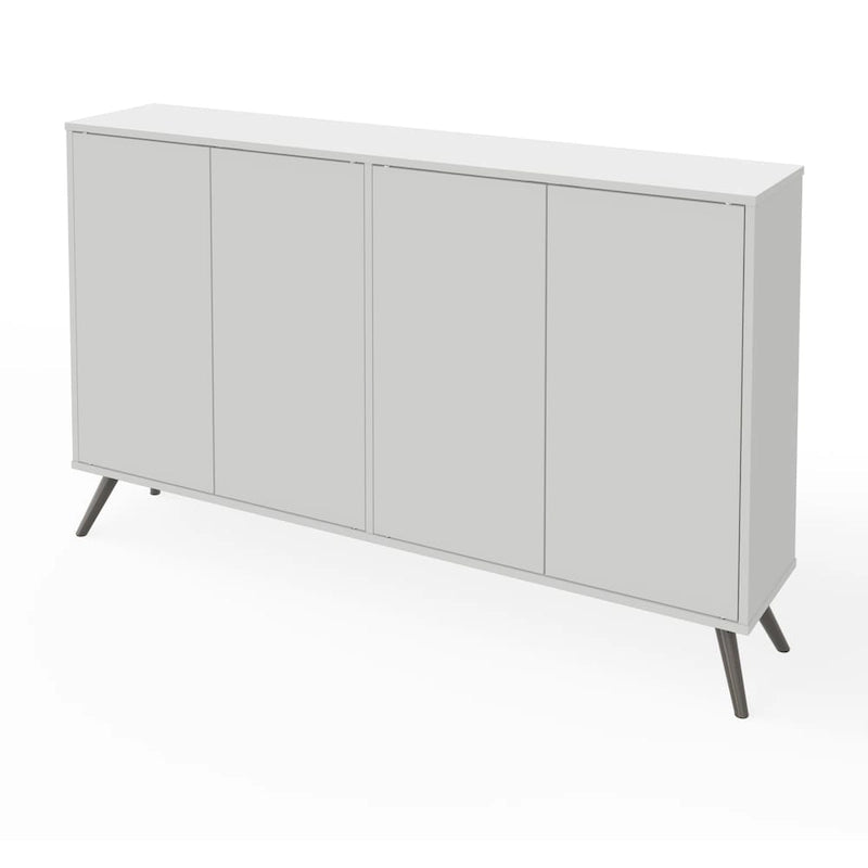 Armoire de rangement blanche de 60 pouces avec étagères réglables et pieds en métal inclinés