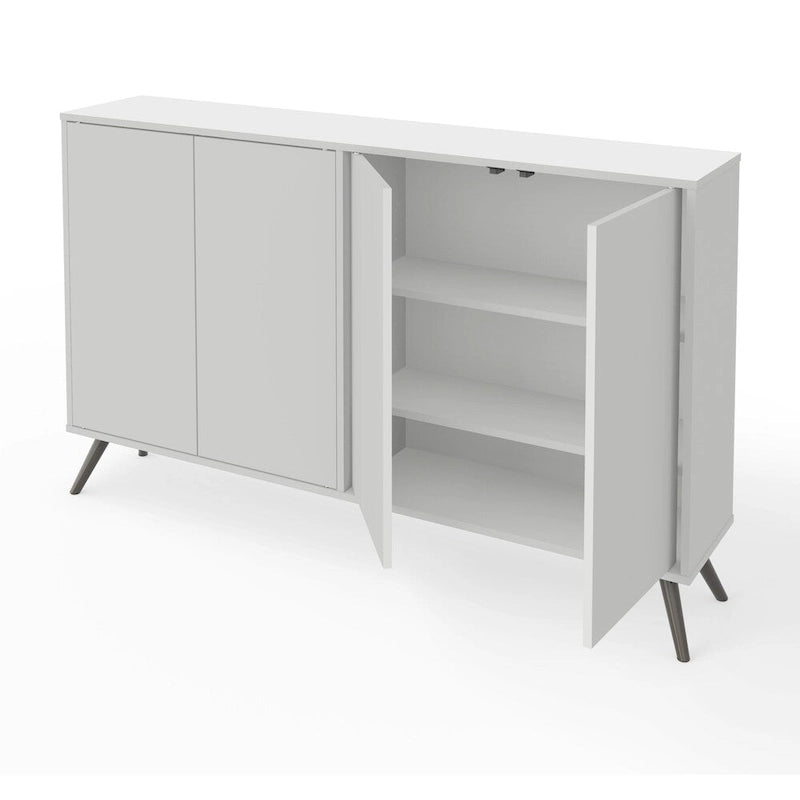 Armoire de rangement blanche de 60 pouces avec étagères réglables et pieds en métal inclinés
