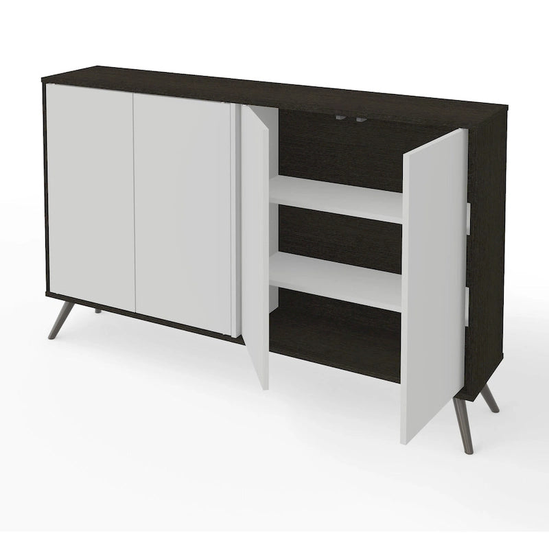 Armoire de rangement blanche de 60 pouces avec étagères réglables et pieds en métal inclinés