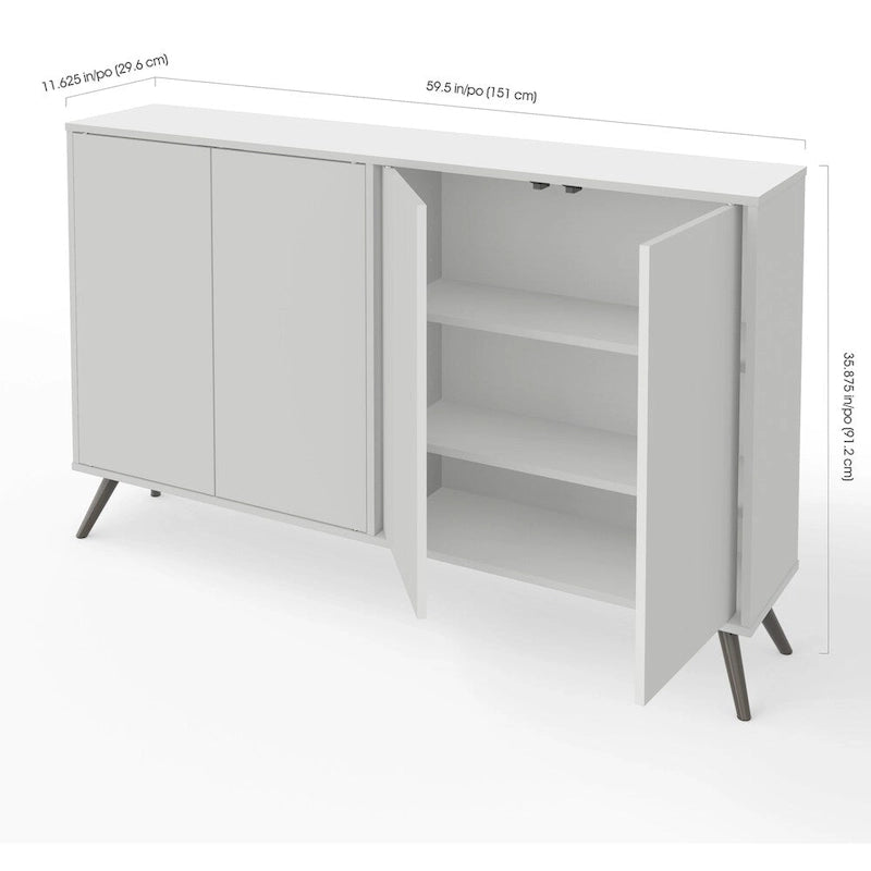 Armoire de rangement blanche de 60 pouces avec étagères réglables et pieds en métal inclinés