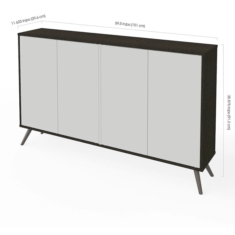 Armoire de rangement blanche de 60 pouces avec étagères réglables et pieds en métal inclinés