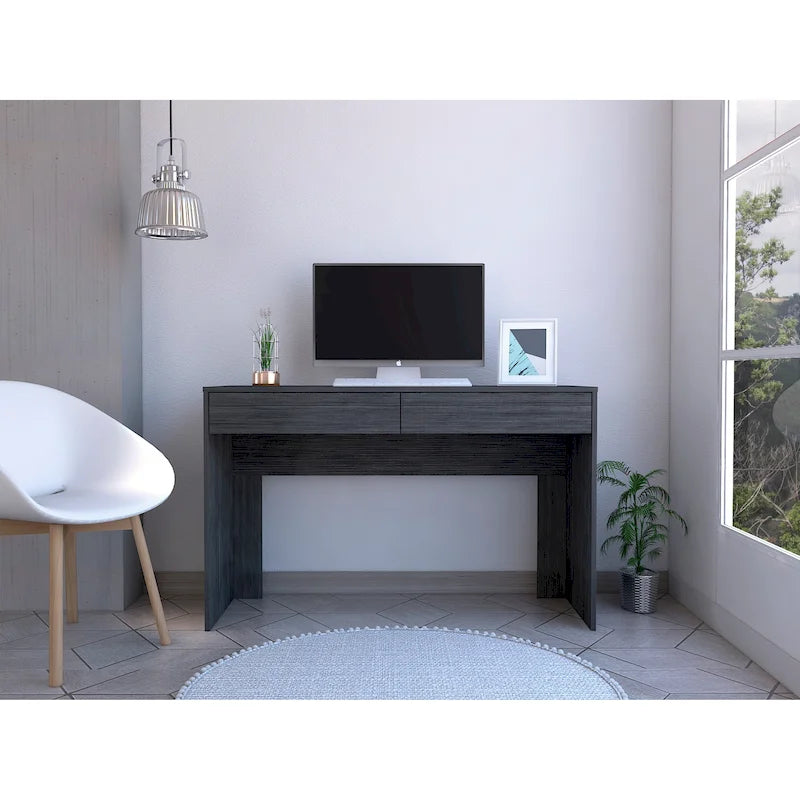 Bureau informatique 2 tiroirs sans poignée, noir, beige,, gris