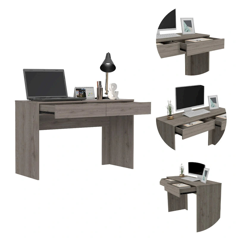 Bureau informatique 2 tiroirs sans poignée, noir, beige,, gris
