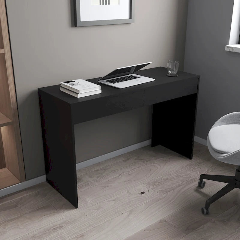 Bureau informatique 2 tiroirs sans poignée, noir, beige,, gris