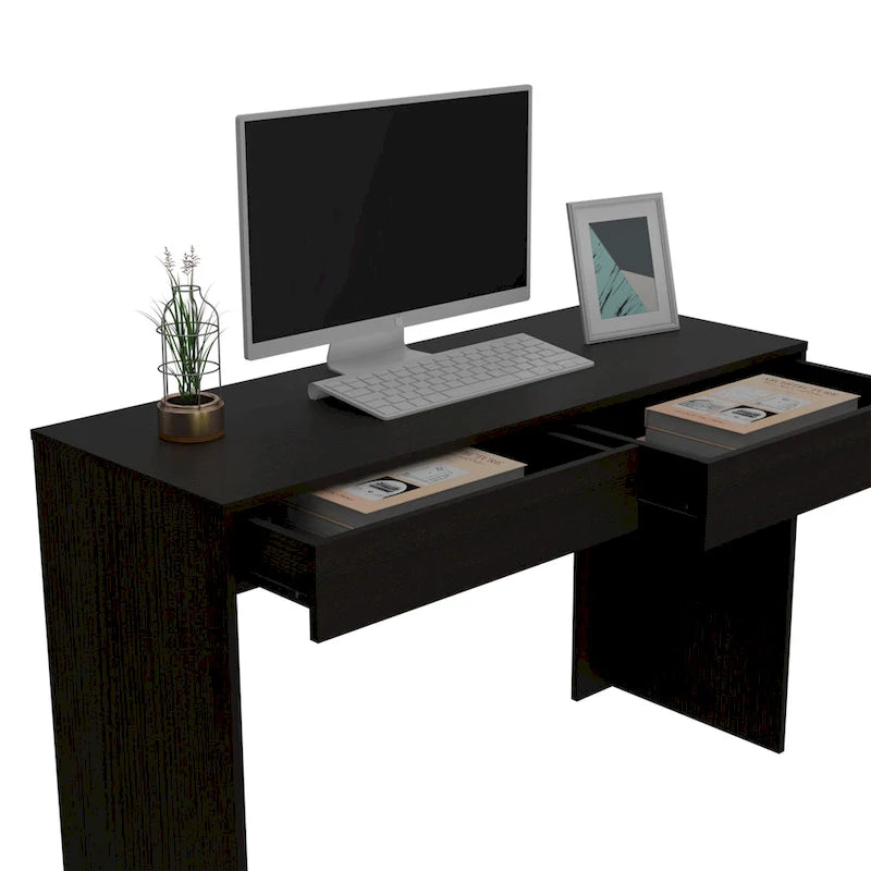 Bureau informatique 2 tiroirs sans poignée, noir, beige,, gris