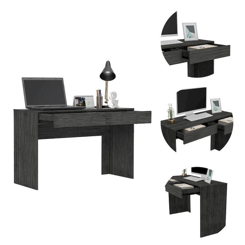 Bureau informatique 2 tiroirs sans poignée, noir, beige,, gris