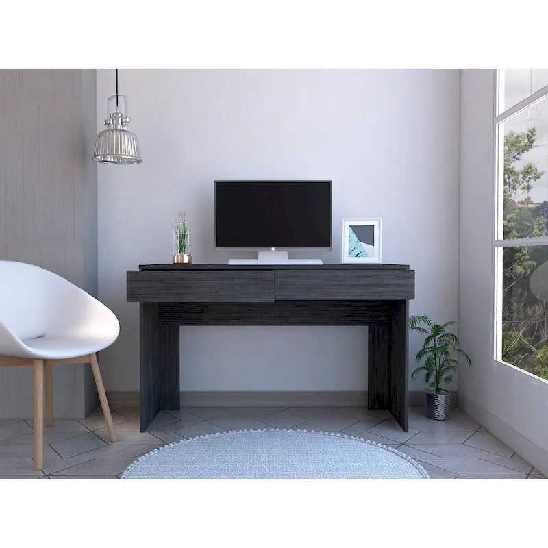 Bureau informatique 2 tiroirs sans poignée, noir, beige,, gris