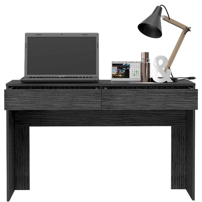 Bureau informatique 2 tiroirs sans poignée, noir, beige,, gris