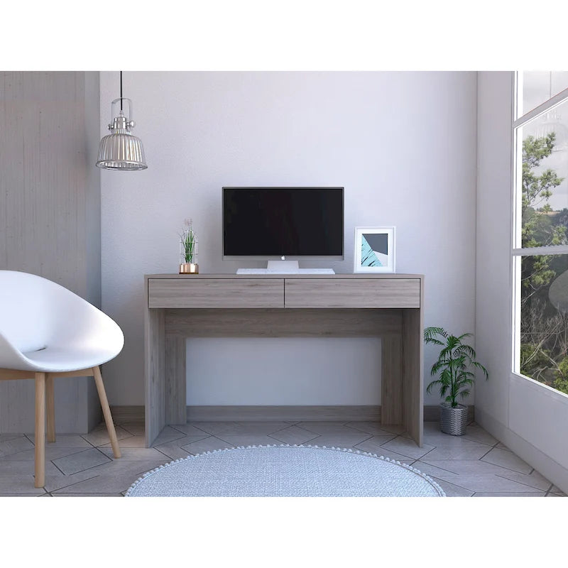 Bureau informatique 2 tiroirs sans poignée, noir, beige,, gris