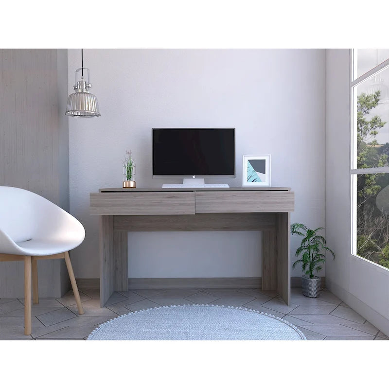 Bureau informatique 2 tiroirs sans poignée, noir, beige,, gris