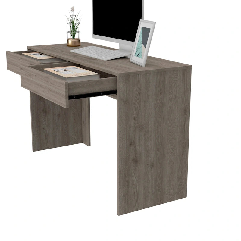 Bureau informatique 2 tiroirs sans poignée, noir, beige,, gris