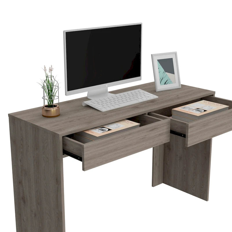 Bureau informatique 2 tiroirs sans poignée, noir, beige,, gris
