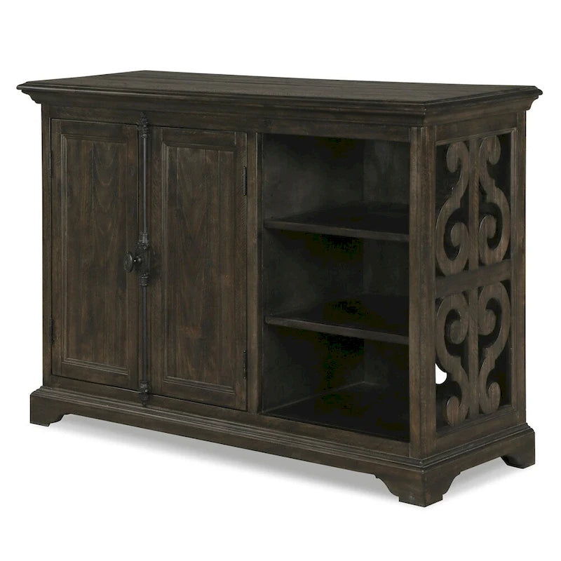 Meuble d'imprimante en bois poivré patiné traditionnel avec portes de rangement