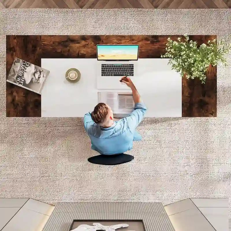Grand Bureau de Direction 63 Pouces avec Étagère de Rangement, Gris et Marron