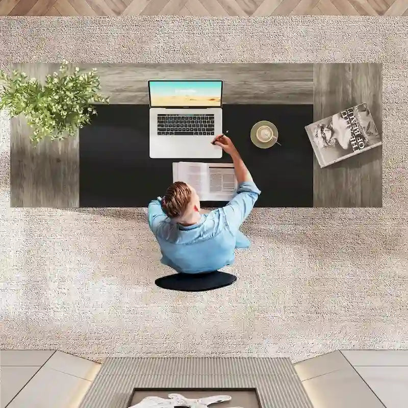 Grand Bureau de Direction 63 Pouces avec Étagère de Rangement, Gris et Marron