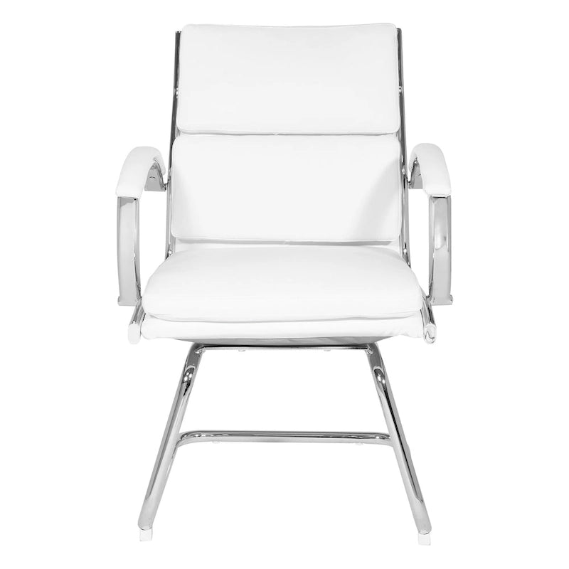 Fauteuil visiteur mi-dossier en similicuir avec accoudoirs rembourrés et piètement luge chromé